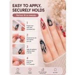 Dark Japanese Manga Style Press‑On Nails,Blood Splatter Spider Web Letter Long Almond False Nails